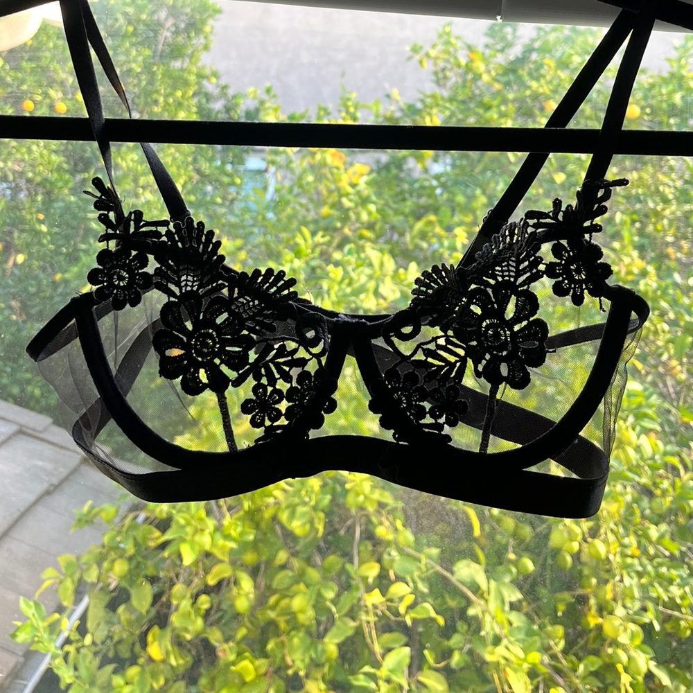 Black lace floral embroidered bralette
